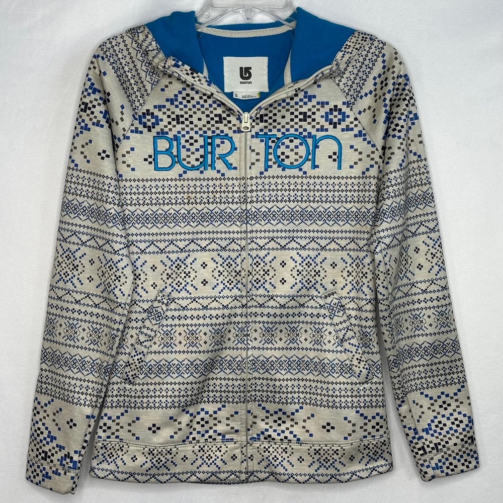 Burton Full Zip Hoodie Ivory Blue Nordic Fair Isle Print Fleece Lining Sz‎ S